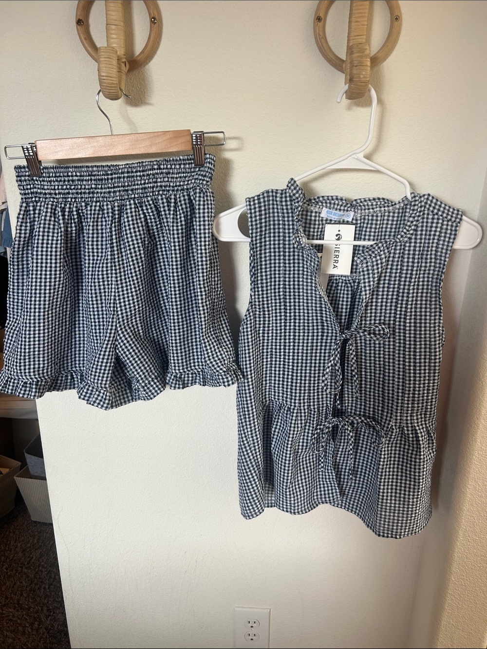 GAP Girls Navy Gingham Tie-Front Tank & Shorts Set